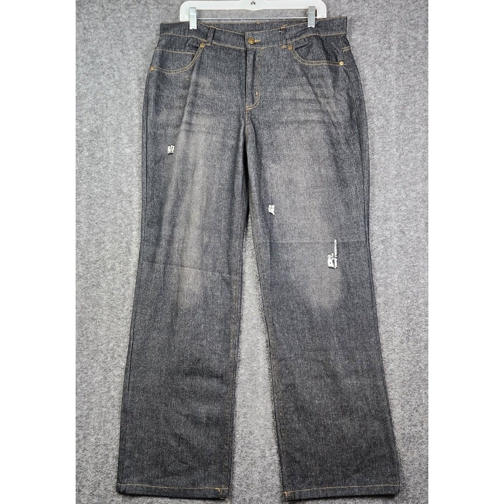 Unbranded Distressed Wide Leg Jeans Mens XL Faded Black Relaxed Fit Streetwear